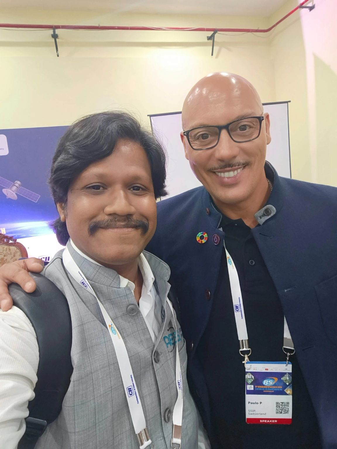 Paulo Pinheiro with a fellow participant at Bengaluru Space Expo 2026.