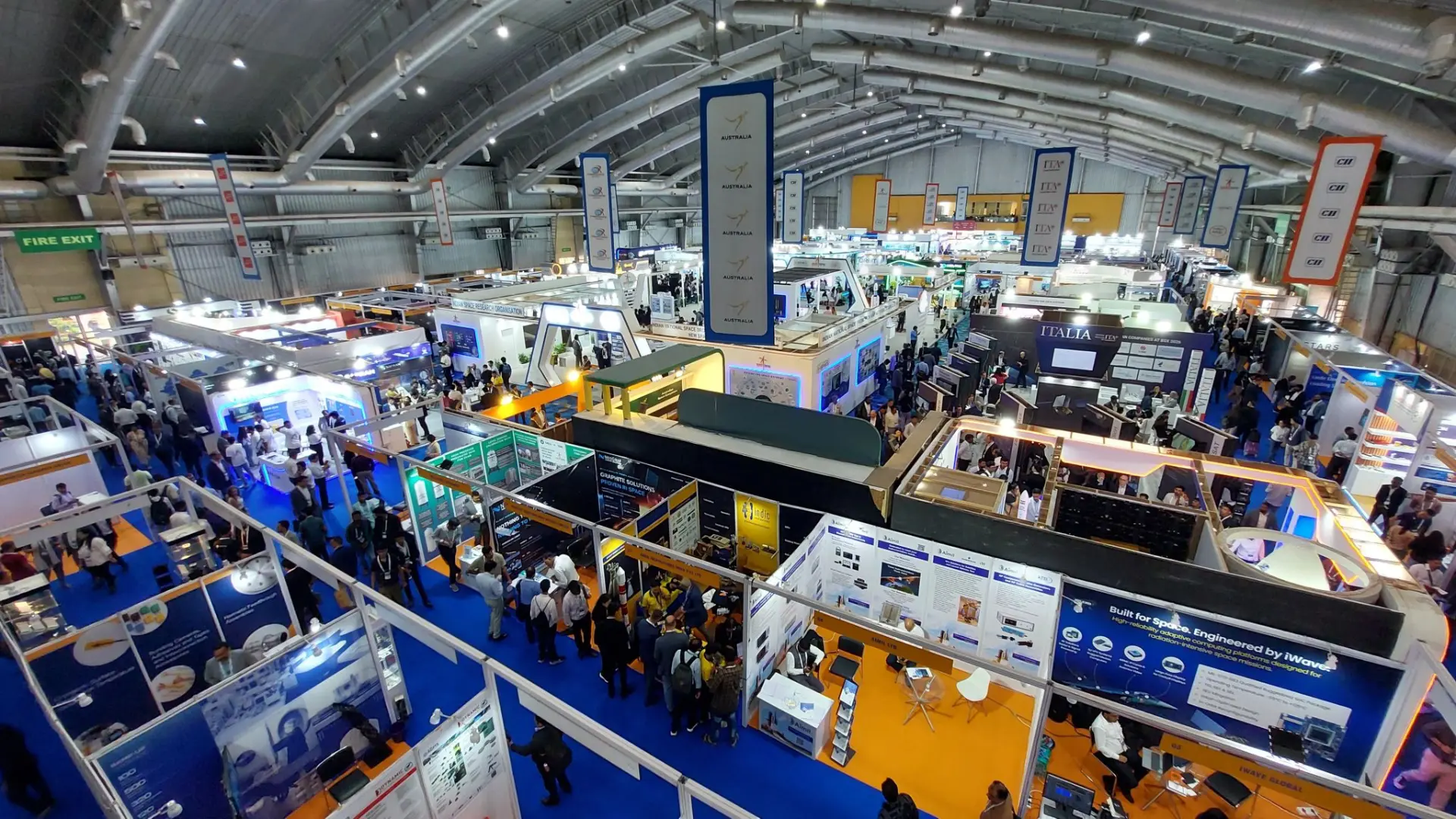 The exhibition floor at the ninth Bengaluru Space Expo, held at BIEC from 7 to 9 September 2026.